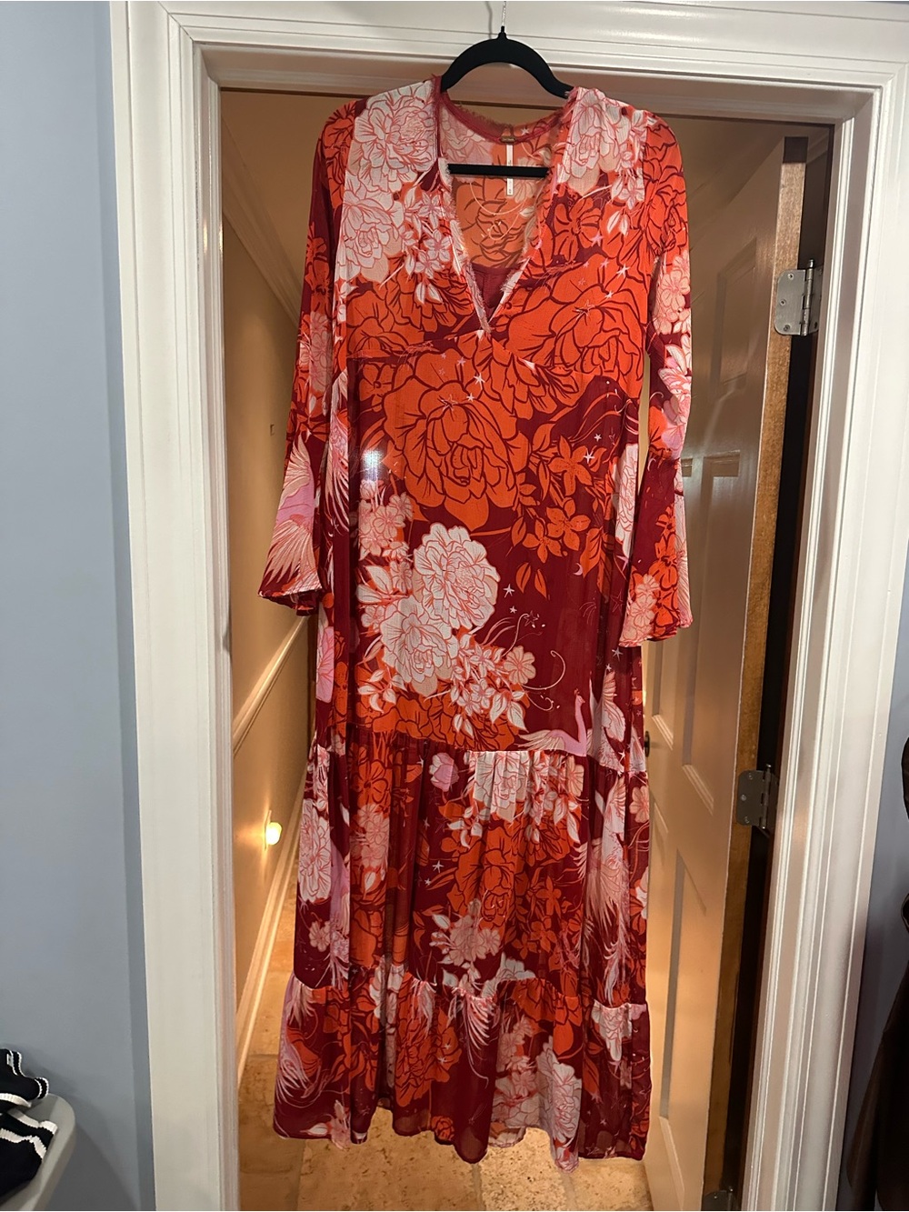 Free People Red and Pink Floral Maxi Dress